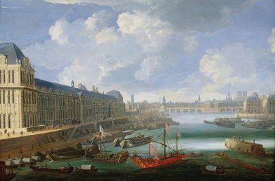 Die Seine in Richtung Pont-Neuf, Louvre und College Mazarin, ca. 1675 von French School